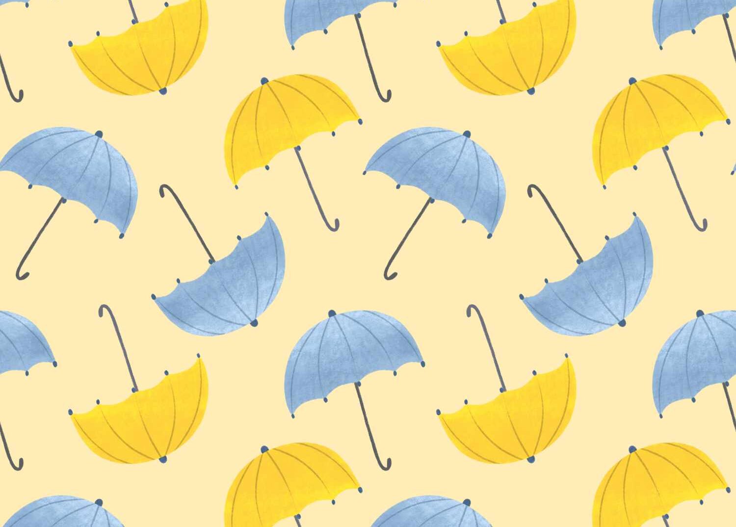Colorful umbrellas whimsical surface pattern design.