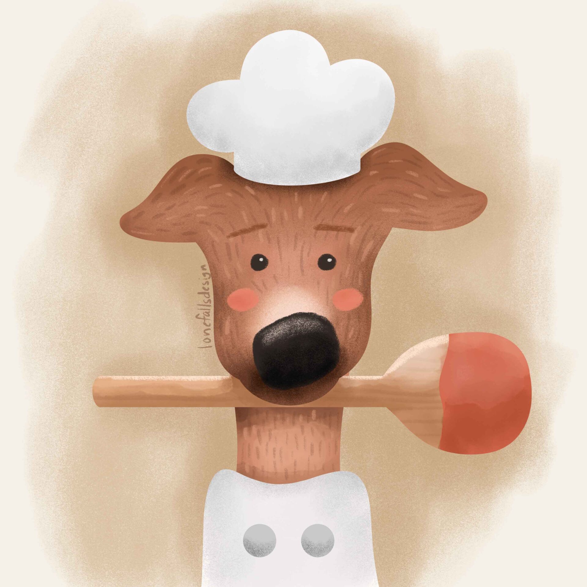 The chef dog whimsical illustration.