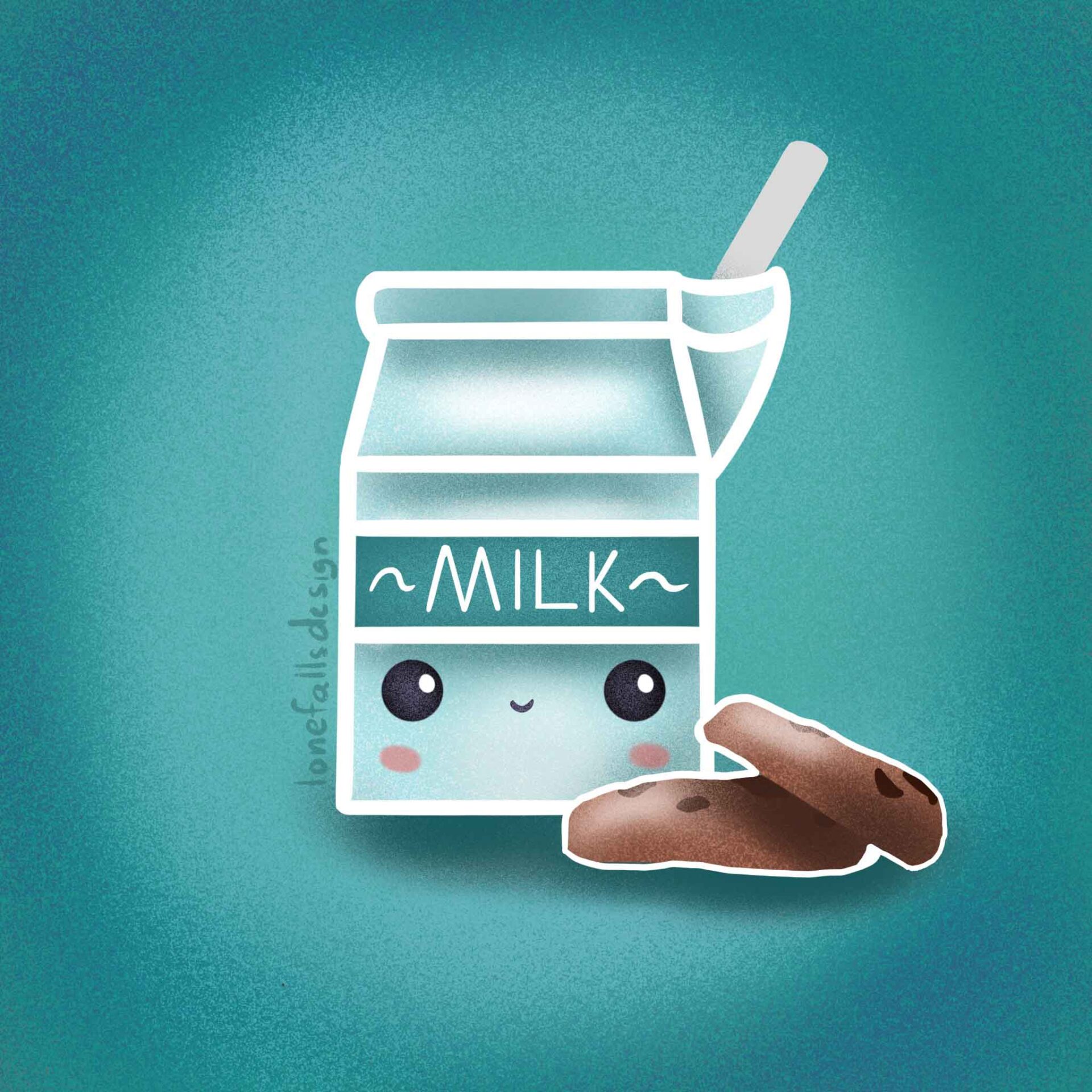 Milk and cookies whimsical illustration.