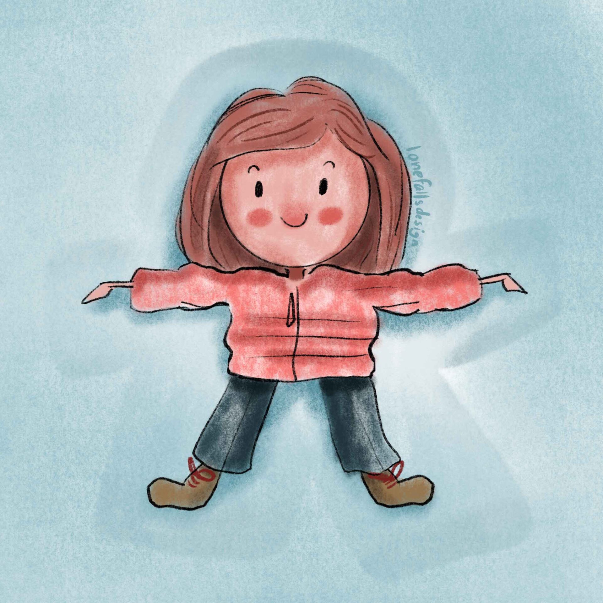 The snow angel girl whimsical kidlit art illustration.